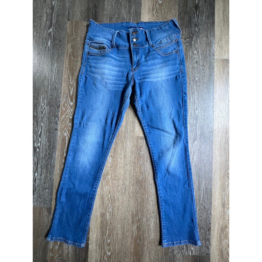 Nine Planet Skinny Jeans Womens 15 Blue High Rise Triple Button Medium Wash